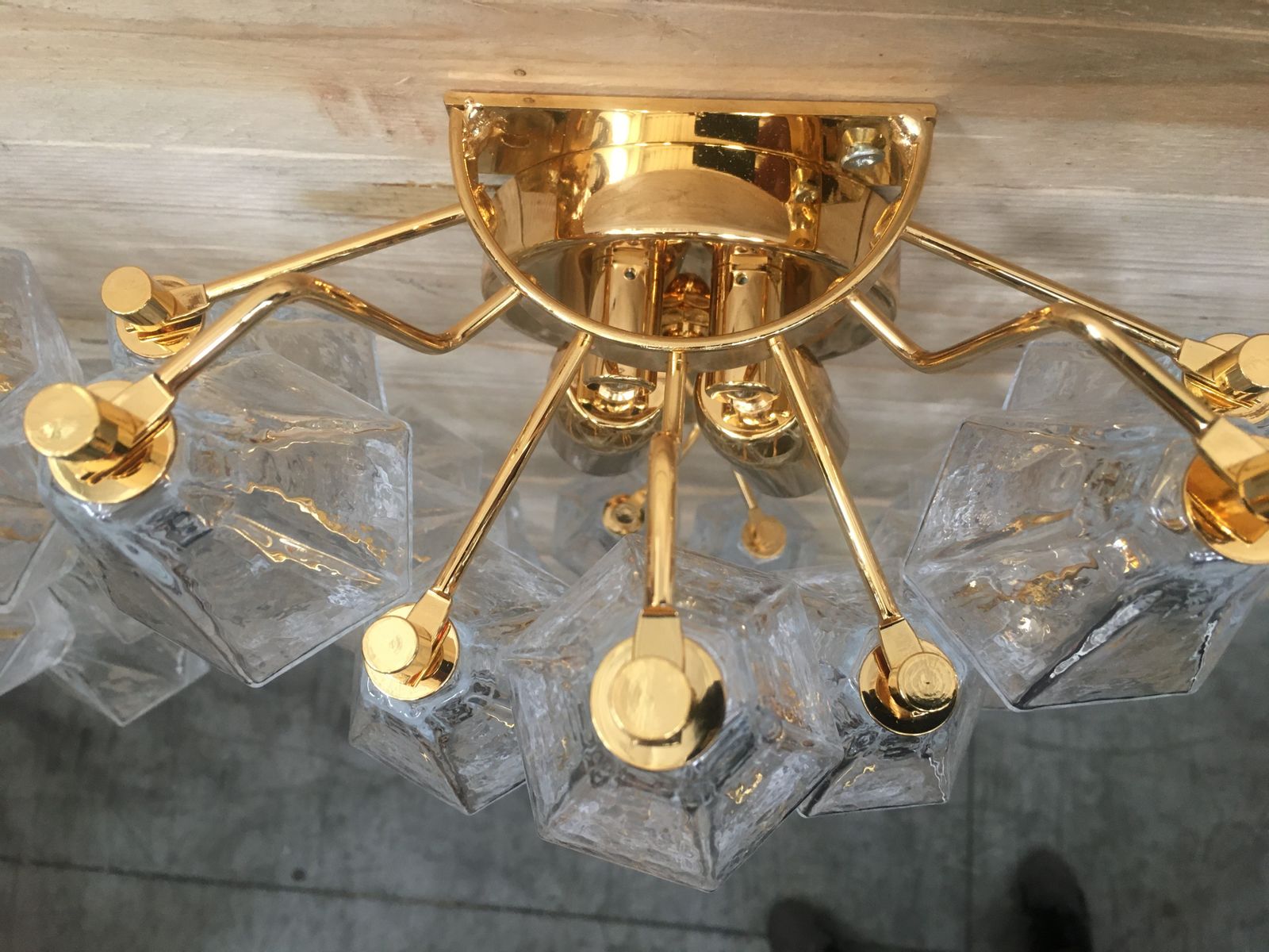 A Pair Of 2 Murano Glass "Poliedri " Wall Sconce With A Gold 24 Karat Metal Frame, A Pair photo vinterior