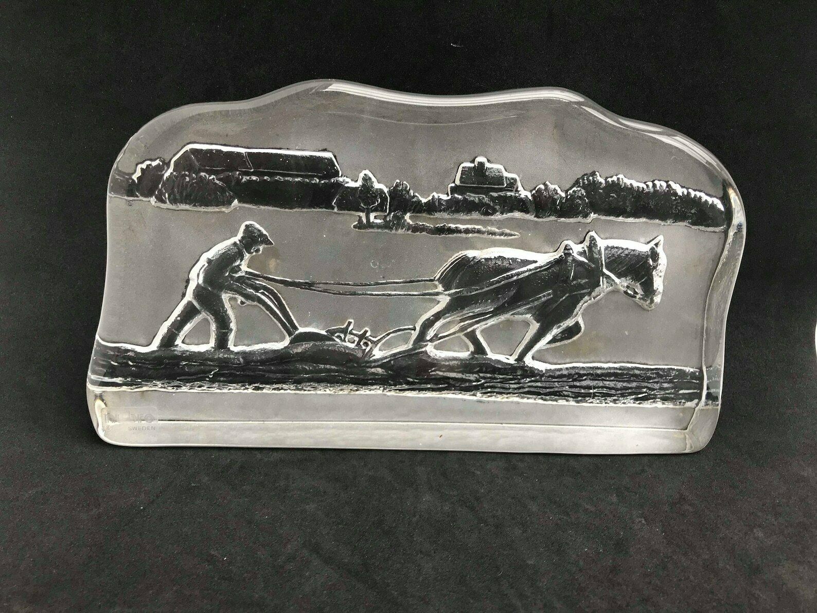 photo for sale Large Paperweight Glass Clear Scandinavian Nybro Art Glass Sweden Design Mid Century Desk Accessory Gift For Office Gift For Him