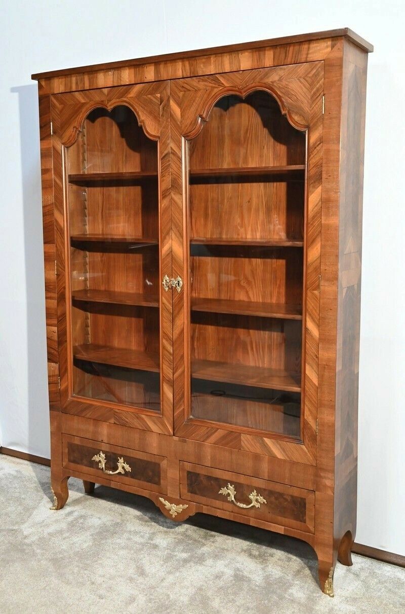 Narrow Library In Walnut And Thuya Louis XV Style Late 19th Century photo for sale
