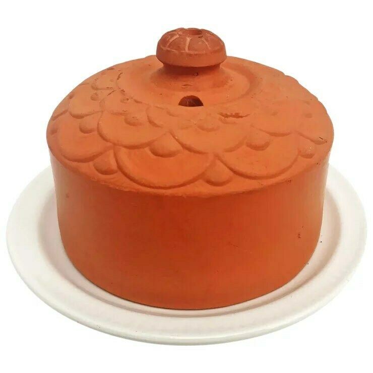 Handmade Terracotta Cheese Dome/Cloche Antique French Kitchen Decor Butter Keeper Cheese Plate By Saint Amand France Display Cakes Pastry photo for sale