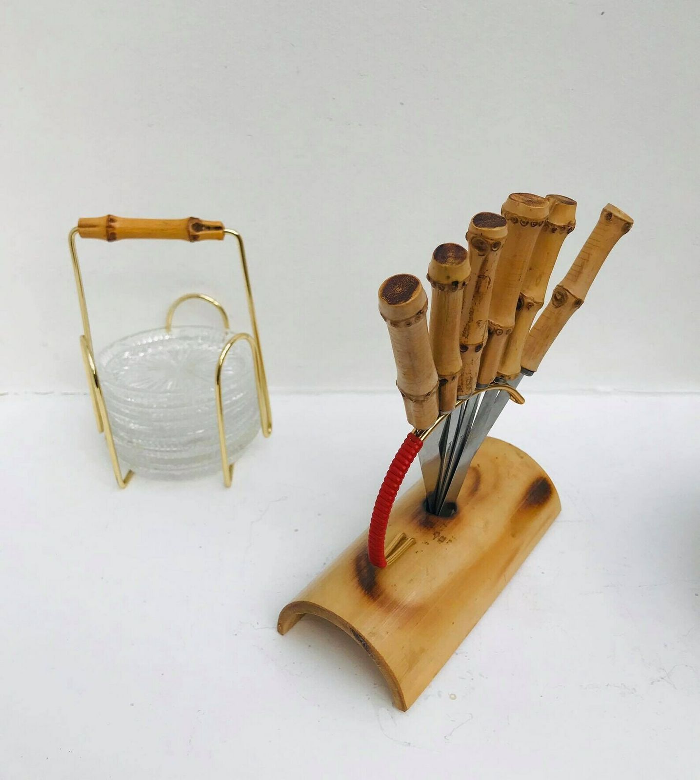 Bamboo Handle Vintage Knives Set Coasters 1960s 6 Fruit Knife Bamboo Handle Stainless Flatware Germany Boho Chic Bamboo Silverware photo 140.0