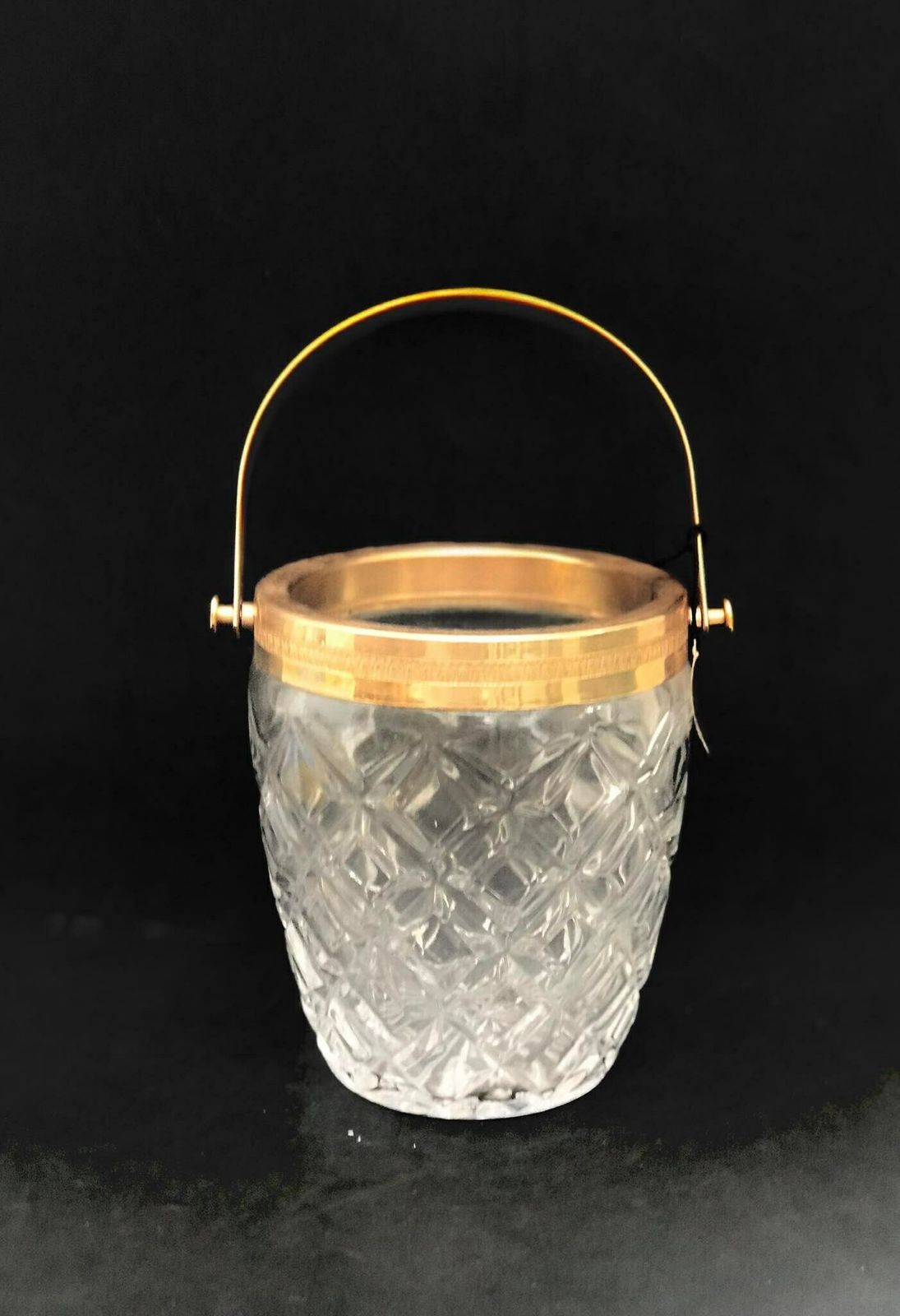Ijsemmer Van Zwaar Gegoten Glas – Frans, Met Vergulde Metalen Handgrepen – Mid Century Barware, Mixologie Accessoires, Barkast, Hollywood Regency, Man Cave, Cadeau photo furniture