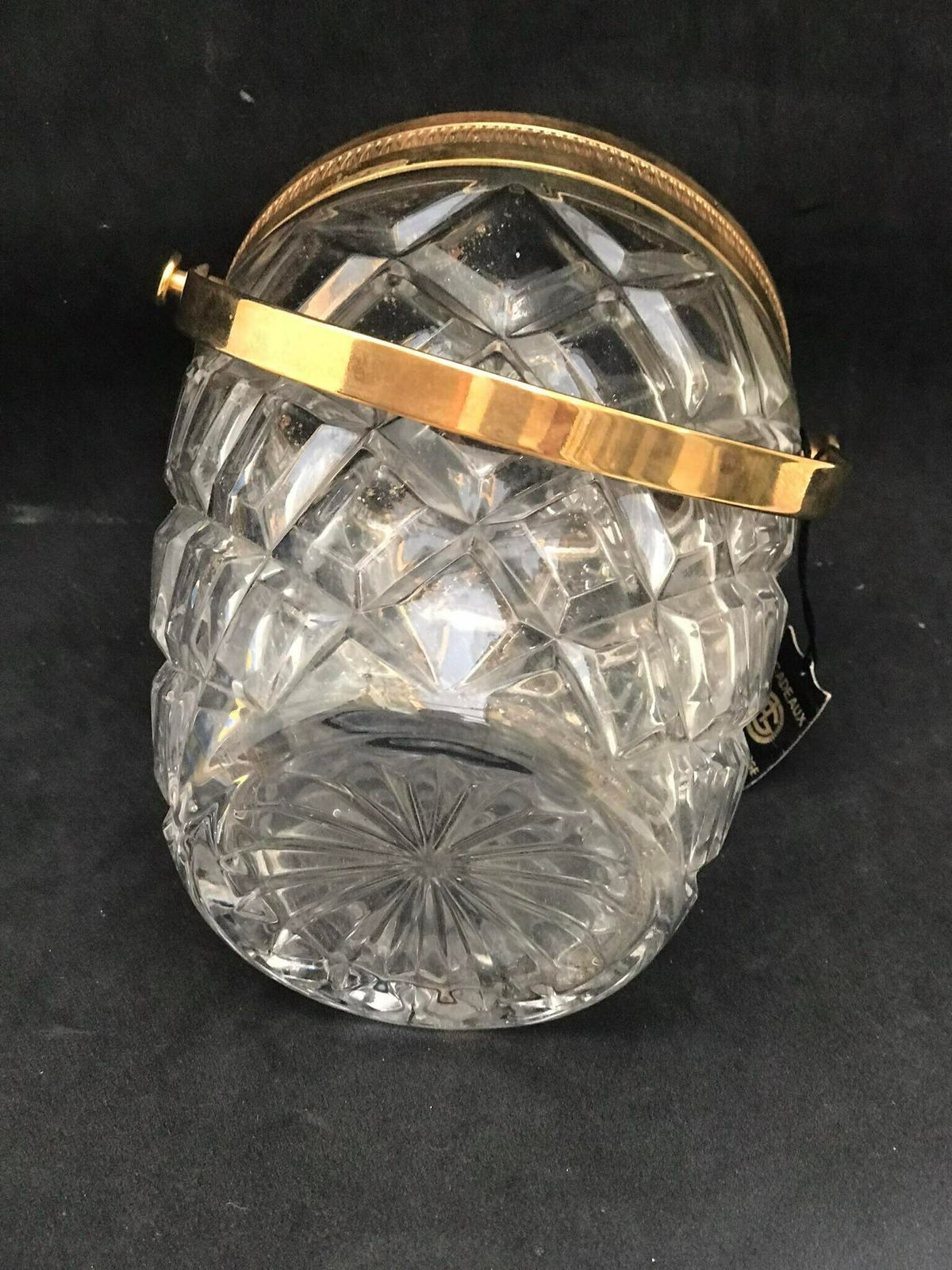 Ice Bucket Heavy Molded Glass French With Golden Metal Handles Mid Century Barware Mixology Tools Bar Cart Hollywood Regency Man Cave Gift photo Home Decor