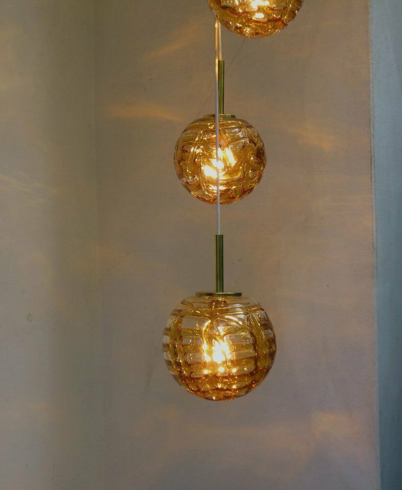 Amber And Clear Glass And Brass Cascade Ceiling Lamp From Doria Leuchten, 1970s photo 3453.55