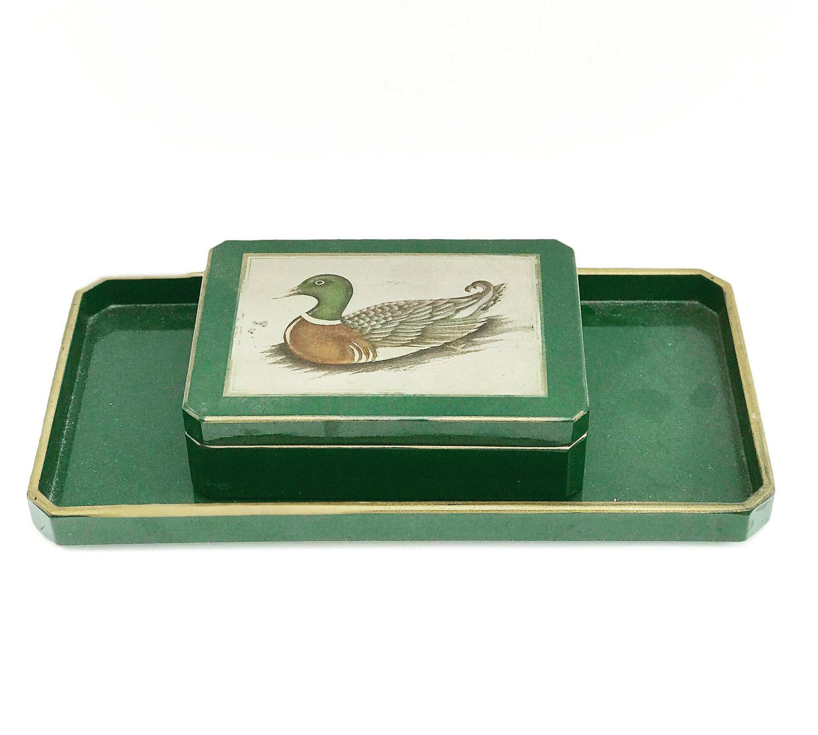 Bureauset lakdoos dienblad Melarti donkergroen gouden accenten bureauaccessoires, entreedecoratie rechthoekige doos met deksel sleutelschaal photo furniture