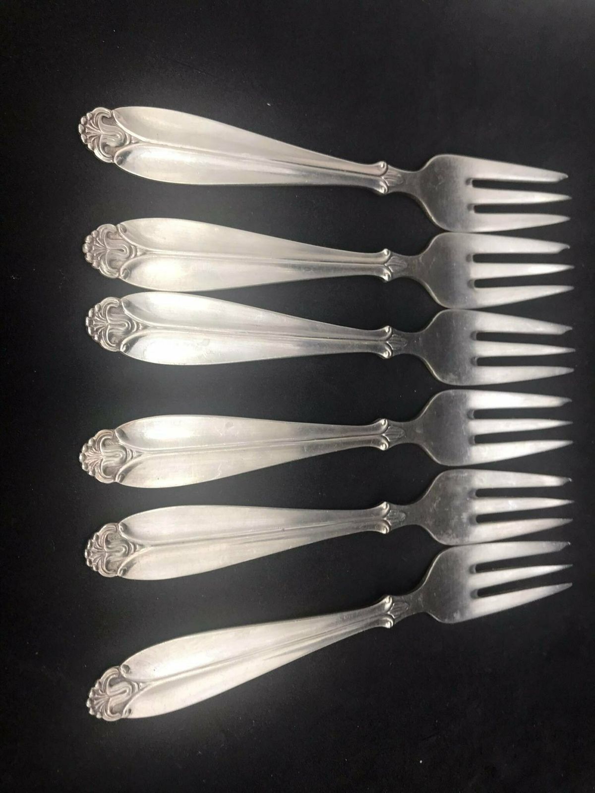 Flatware Dessert Fork Cake Oysters Set 6 Absa Danish Silver Plated Antique Flatware Cutlery Scandinavian Antique photo furniture