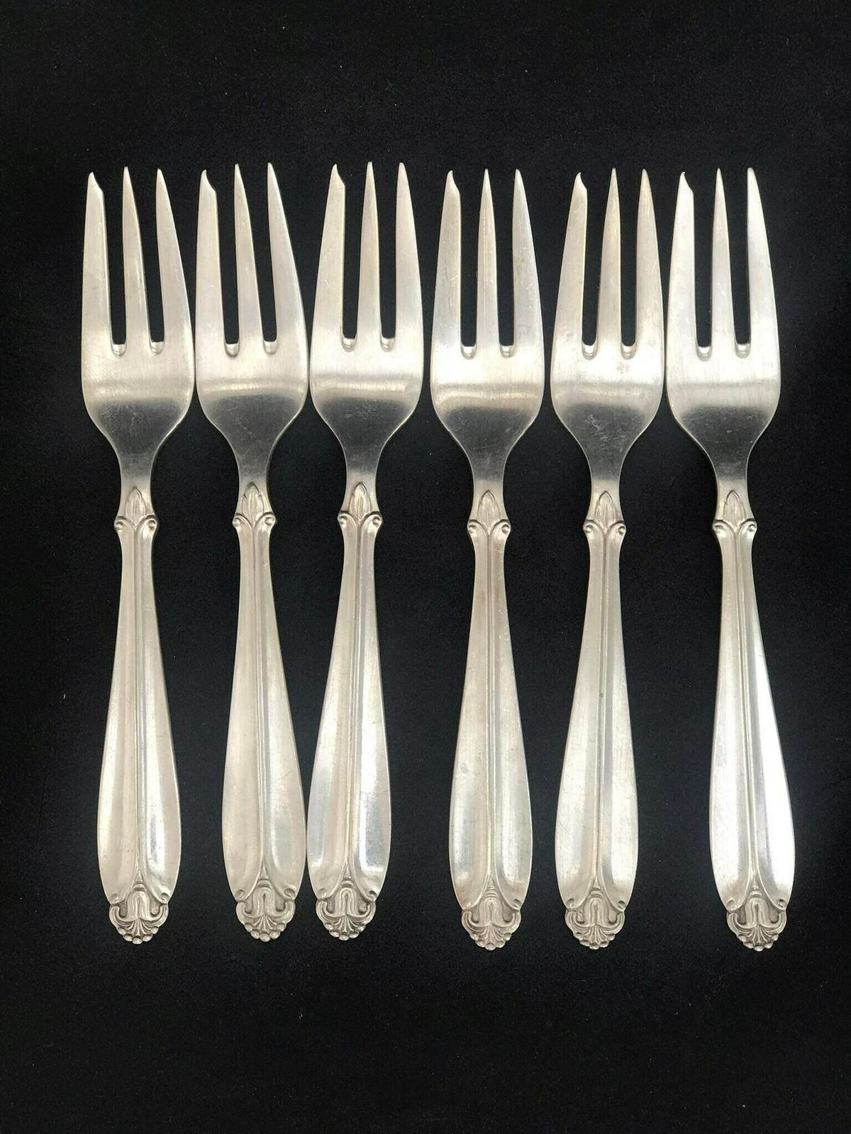 Flatware Dessert Fork Cake Oysters Set 6 Absa Danish Silver Plated Antique Flatware Cutlery Scandinavian Antique photo Home Decor