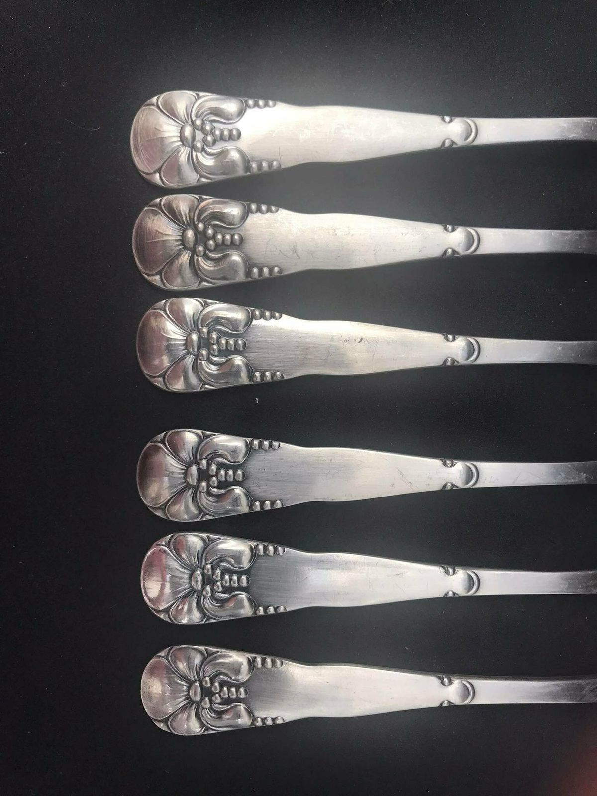 Bestekset Dessertvorken Taart Oesters Set 6 Cohr Atlas Deens Verzilverd Antiek Bestek Scandinavisch Antiek photo for sale