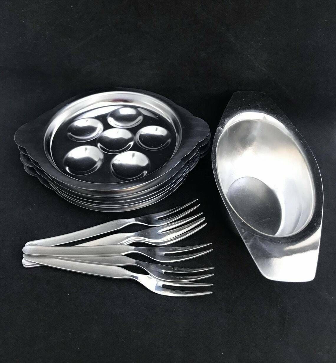 photo for sale Escargot Snail Plates Serving Dishes Set For Serving French Traditional Vintage 60s Baked Mushrooms Plate Kitchen Props Photography