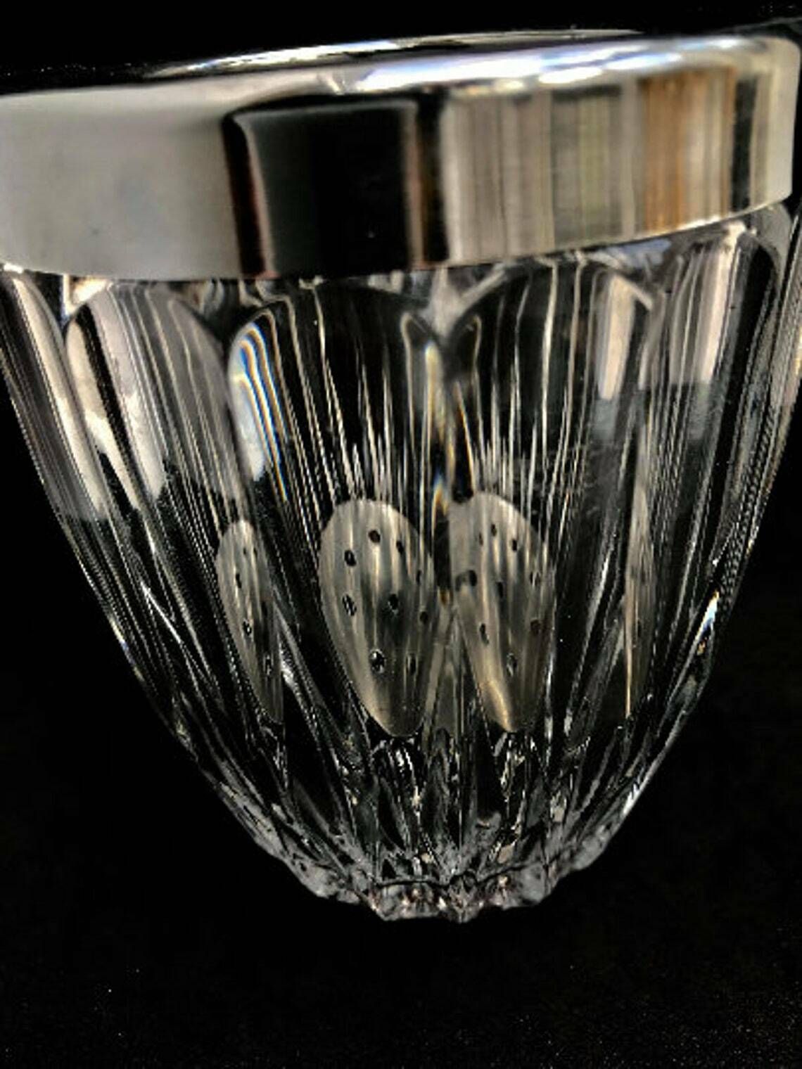 Crystal Cut Ice Bucket 50s Carved Metal, Mid Century Heavy French Bar Accessory Bar Cart Decor Gift For Him Bartender photo vinterior