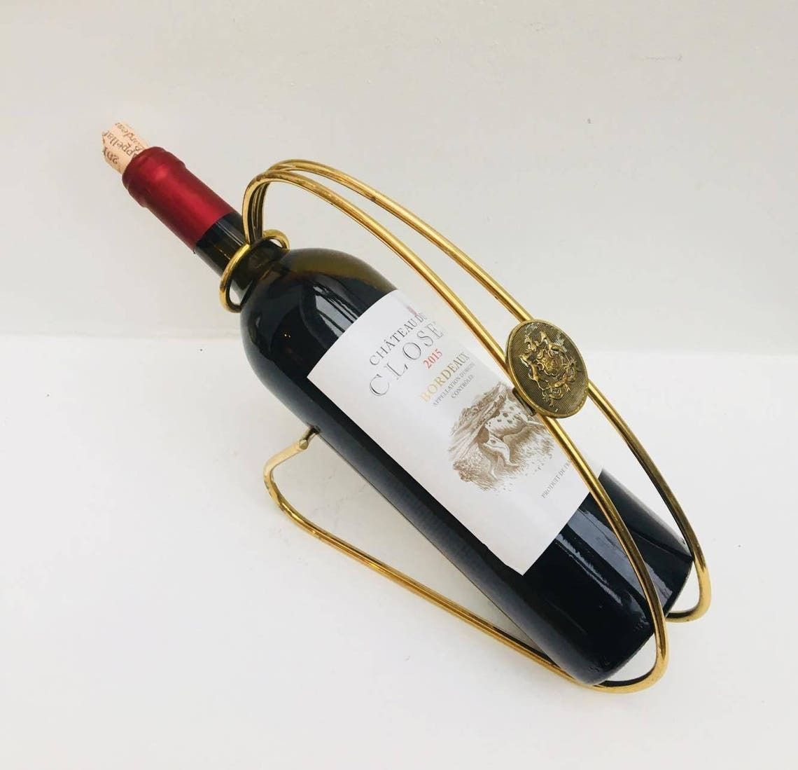 Brass Wine Stand Vintage Italian Vintage Wine Bottle Holder Brass Serving Wine, Vintage Brass Wine Carrier Mid Century Modern 50's 60's photo buy
