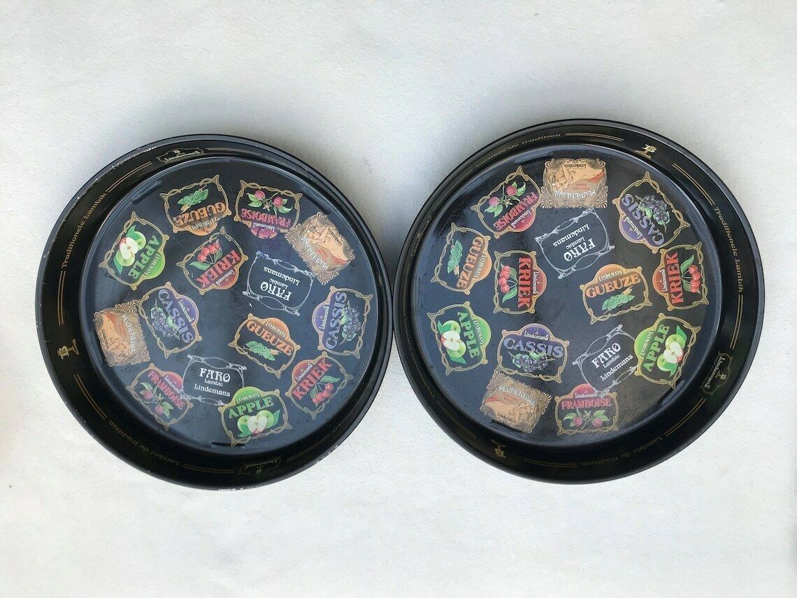 Lindeman's Bierblad – Set Van 2 Metalen Serveerbladjes – Reclamebord – Rond – Man Cave / Pub / Bistro / Brasserie Decoratie – Cadeau Voor Hem – Bardecoratie photo vintage