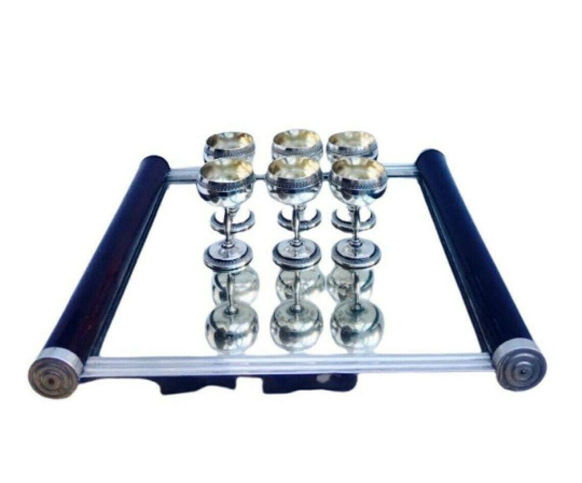 Zes Likeurglaasjes, Metalen Shotglaasjes, Set Tequilashotjes, Verzilverd Metalen Likeurstel Louis XVI, Set Metalen Shotglaasjes, Baraccessoire