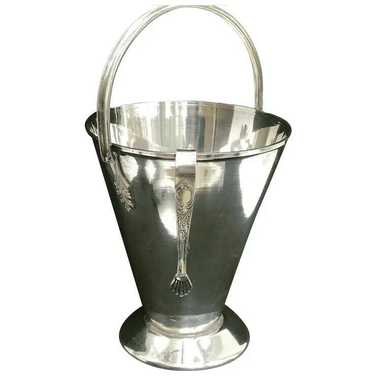 Ice Bucket Silver Plated Italian Cooler Vintage Art Deco Style Bar Bartender Vintage Bar, Cocktail Bar, Party Table Bar Accesories photo for sale