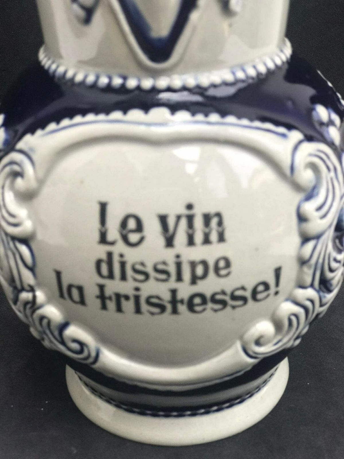 Kan – Geglazuurd Steengoed – Wijnkan Van Een Halve Liter – Karaf – Frans – Blauw Kobalt – Fles – Oliekan – Waterkan – Uniek Cadeau photo vinterior