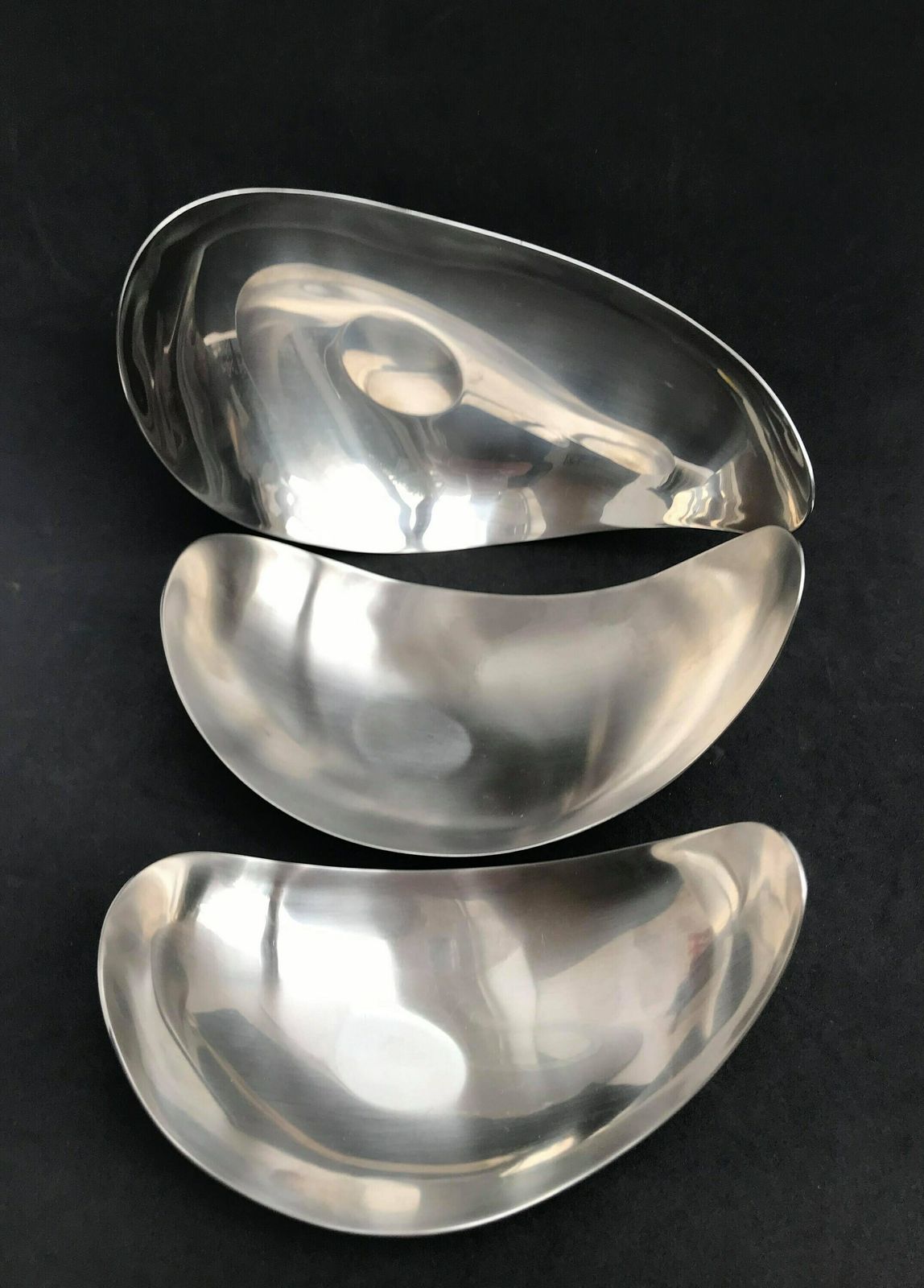 Georg Jensen Leaf Dish Set 3 In Stainless Steel By Helle Damkjaer Vintage Danish Design Scandinavian Appetizer Plates Catch All Dish Gift photo buy