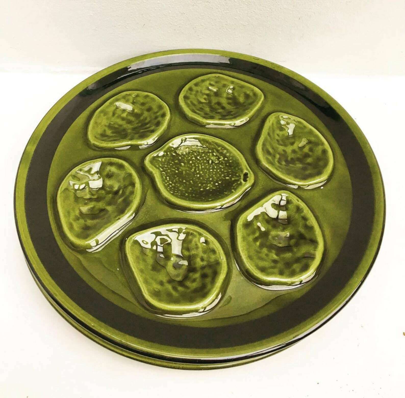 2 Green Oyster Plate Niderviller Earthenware From The 50s Oyster Plate Oyster Dish Collector Oyster Collection Wedding Gift, French Pottery photo furniture