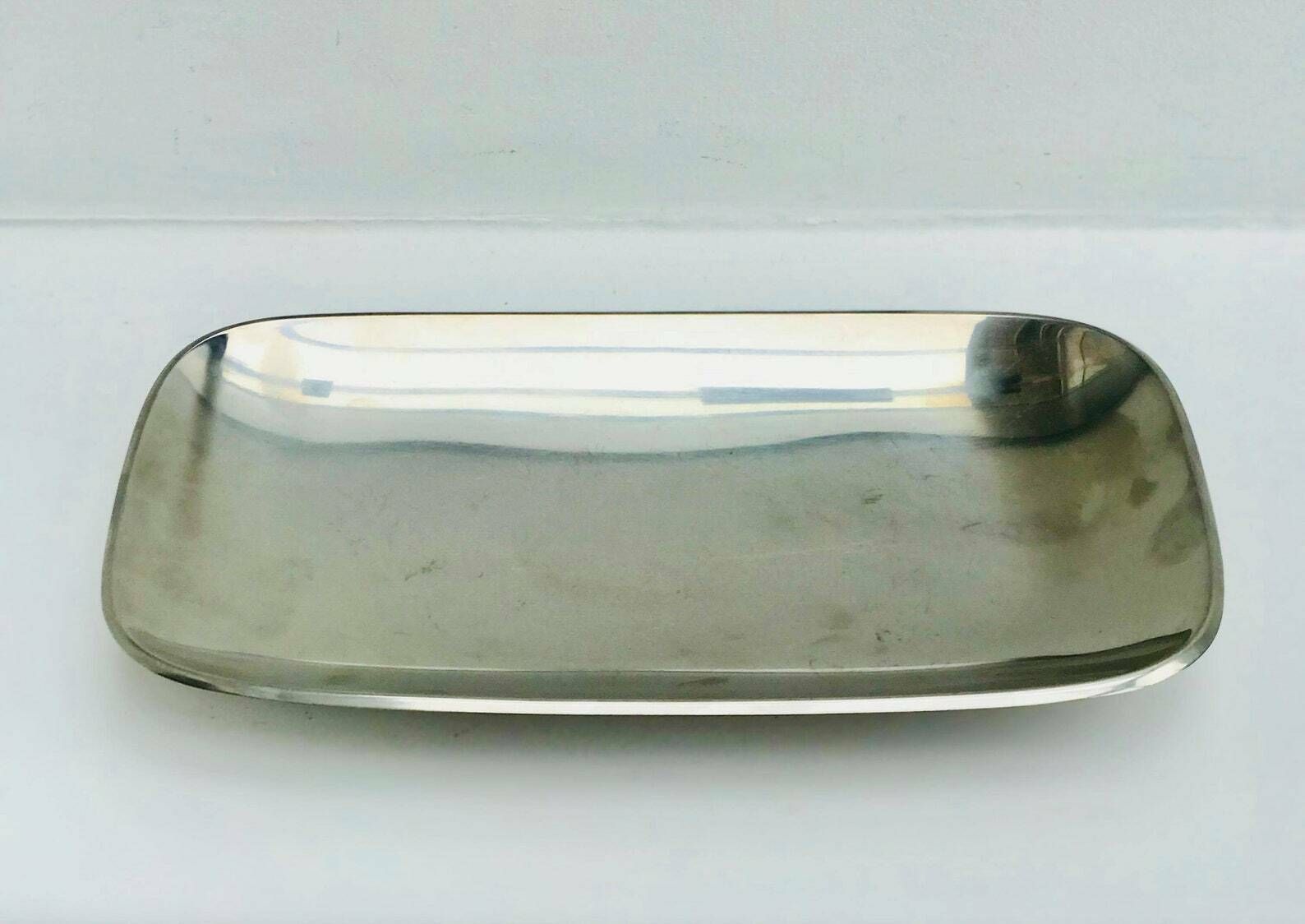 Serving Dish Or Tray Modernist Style Stainless Steel By Gustaf Janson. Marked: Hab Logo, Stainless Steel Made In Sweden Gustaf Janson Mcm photo vinterior