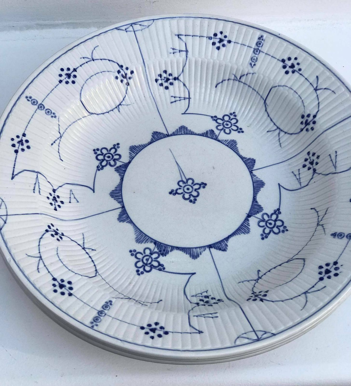 Soup Plates Set Of 3 Antique XIX Sarreguemines Copenhagen Blue White Pasta Dishes Copenhagen Pattern Vintage Blue White photo 150.0