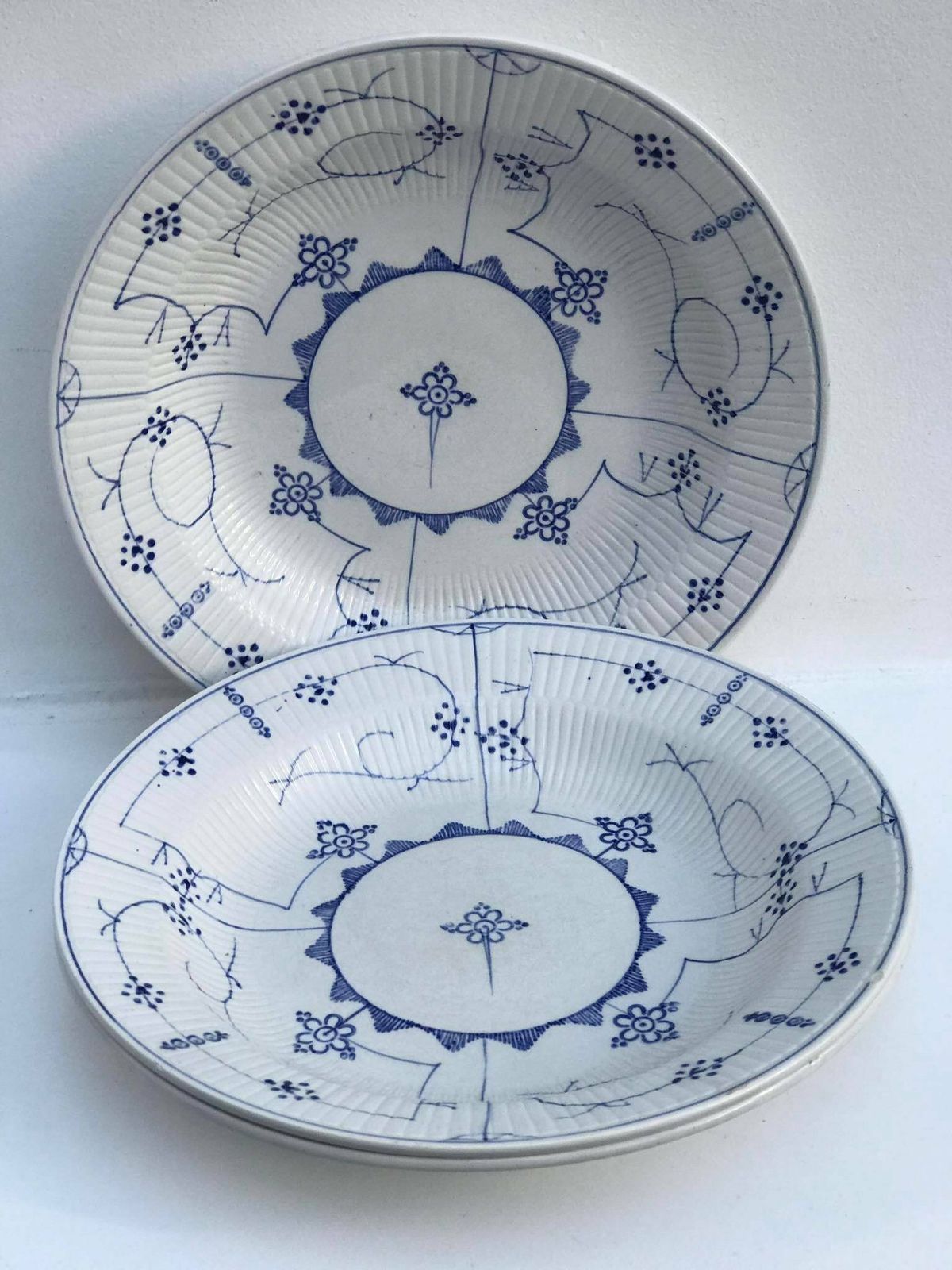 Soup Plates Set Of 3 Antique XIX Sarreguemines Copenhagen Blue White Pasta Dishes Copenhagen Pattern Vintage Blue White photo vinterior