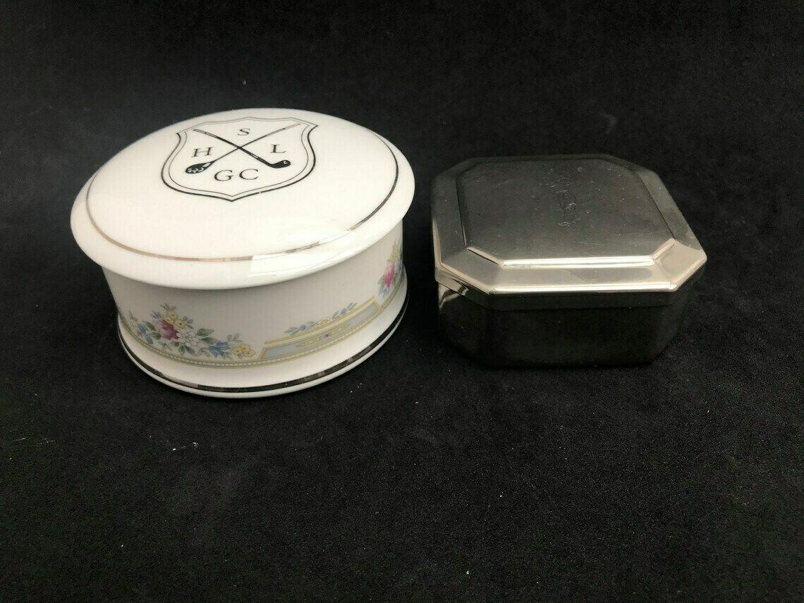 photo for sale Golf Boxes Set 2 Golfer Gift Porcelaine Box And Silver Plated Box Christmas Gift Golf Lover Collection Round Square