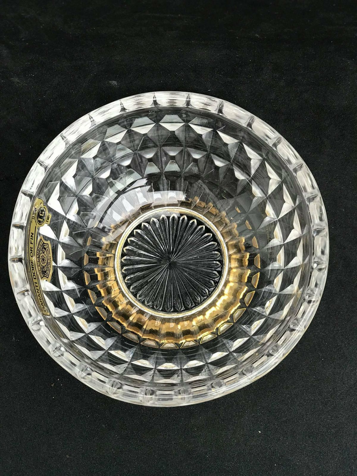 Val Saint Lambert Bowl Gilt Cut Glass Centerpiece Appetizers Decorative Footed Crystal Compote Gold Plated Coin Dish Catch All Gift photo for sale