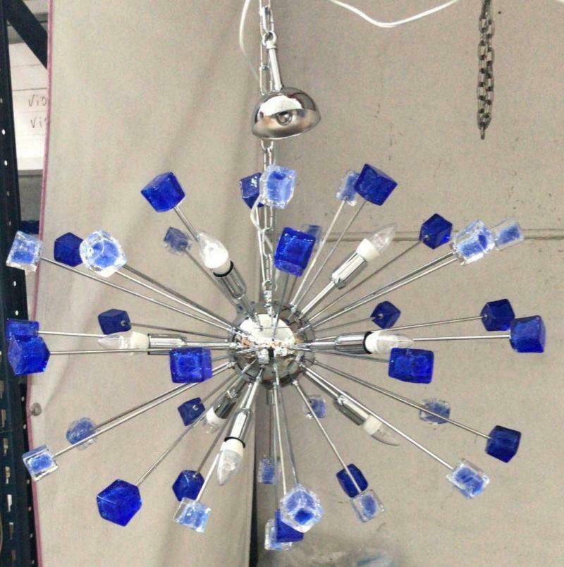 Chandelier Murano Glass Sputnik Blue Italian Handmade photo for sale