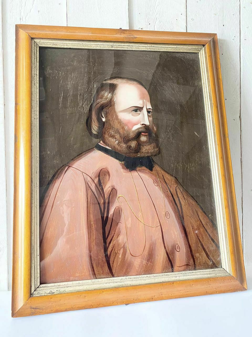Antique Reverse Oil On Glass Giuseppe Garibaldi Painting