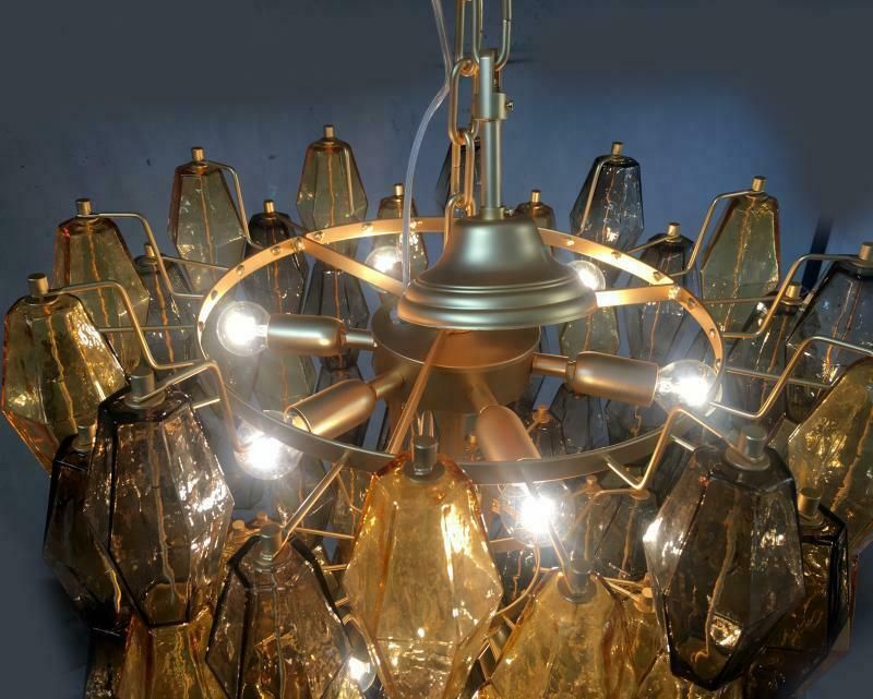 Huge And Luxury Chandelier With Amber And Fume’ “Poliedri”In Venini Style photo vinterior
