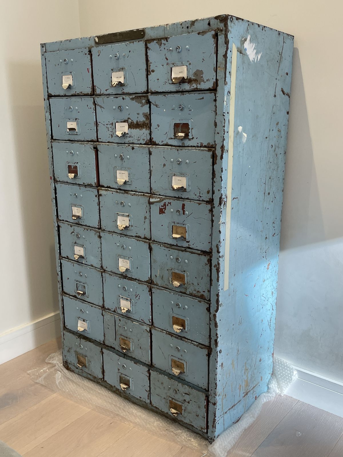 Industrial Cabinet Chest Of Drawers Sketchley Overall Service 1940s/50s Turquoise 24 Drawers Good Condition photo 350.0