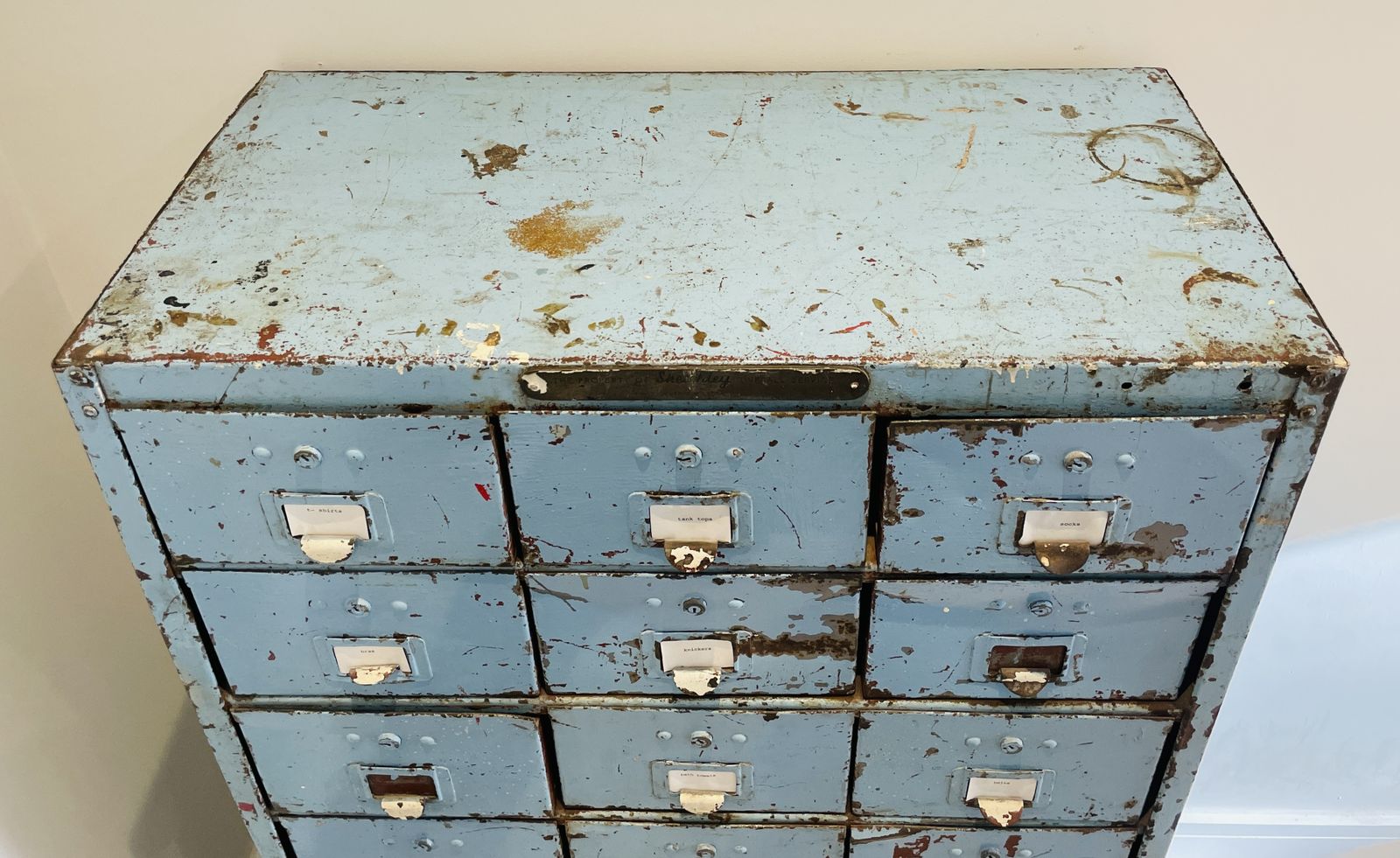 photo for sale Industrial Cabinet Chest Of Drawers Sketchley Overall Service 1940s/50s Turquoise 24 Drawers Good Condition