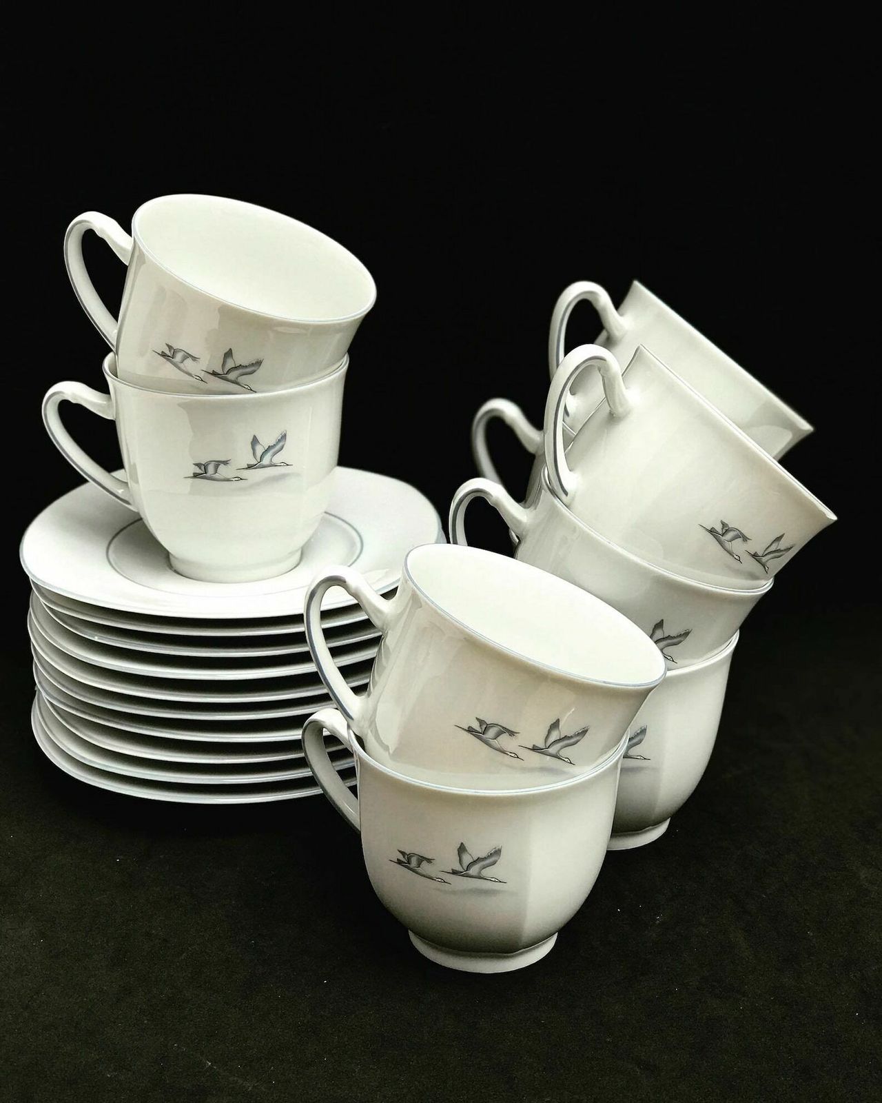 Tea Coffee Cups And Saucers Set 8 Porcelain Winterling Spülmaschinenfest Bavaria Vintage Rare Replacemnt Birds Beachside Coast Kitchen