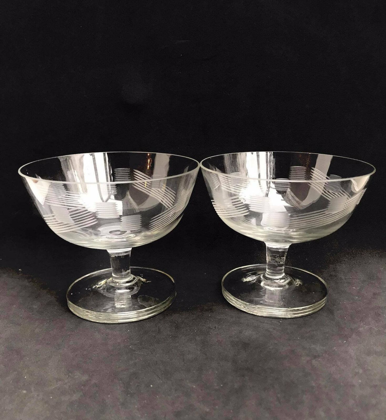 2 Antieke Champagnecoupes – Kristallen Geslepen Coupes, Ca. Jaren 1920, Frans, Set Van 2, Stengel, Barkarrondecoratie, Bruiloft, Bartender, Cocktailglazen, Cadeau photo vintage