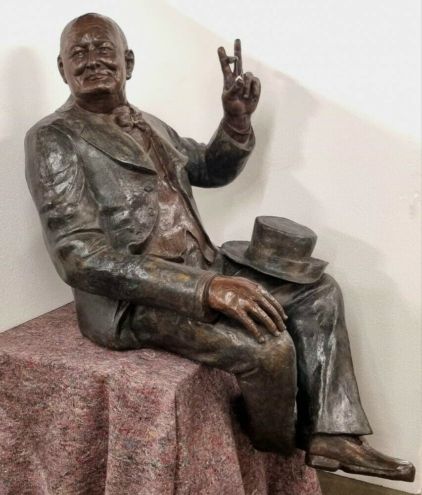 Large Bronze Winston Churchill Statue Seated British Pm Casting photo Art