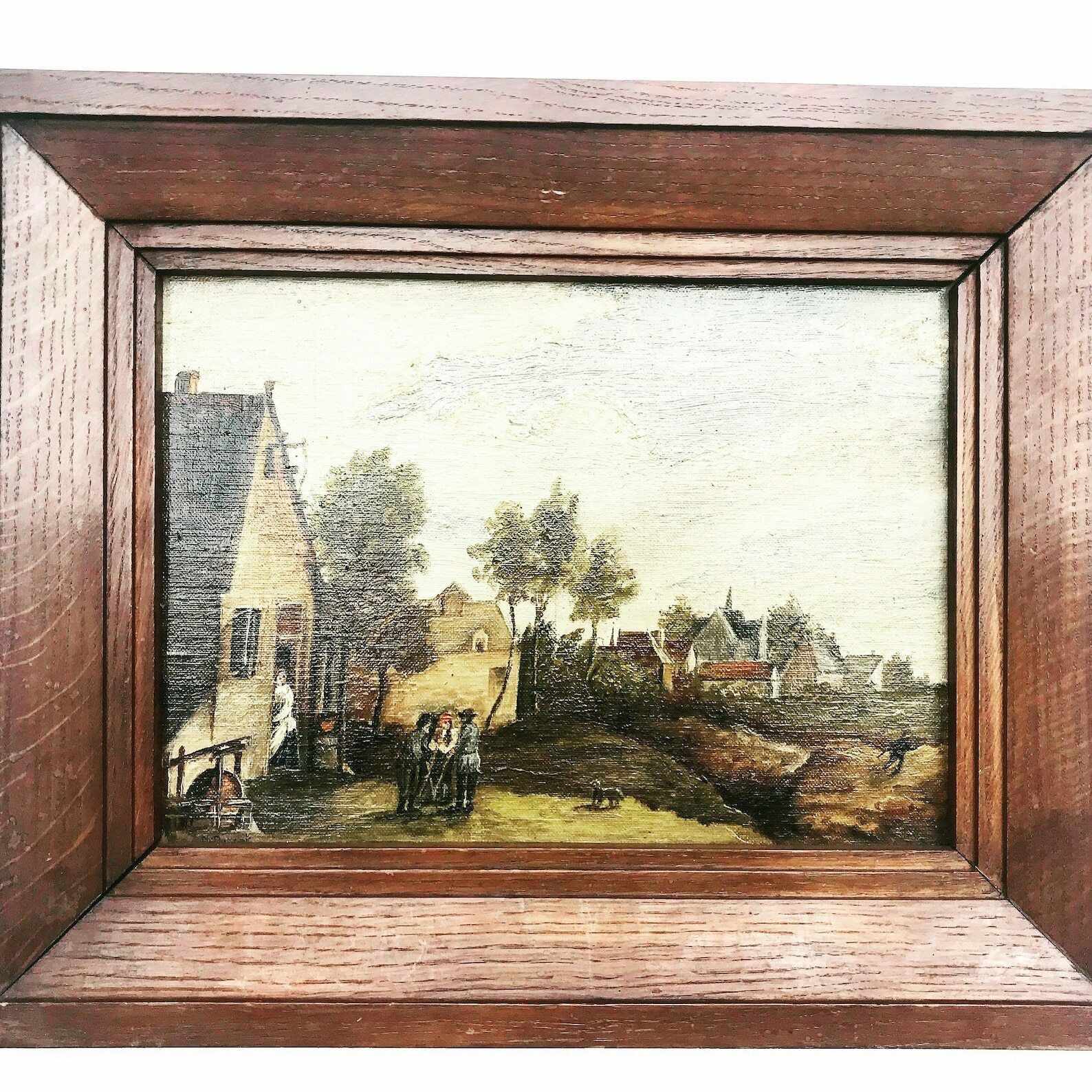 Schilderij – Olieverf Op Doek – Landschap Met Boerderij, Kerk En Dorpsgezicht – Ingelijst Wanddecor – Brits