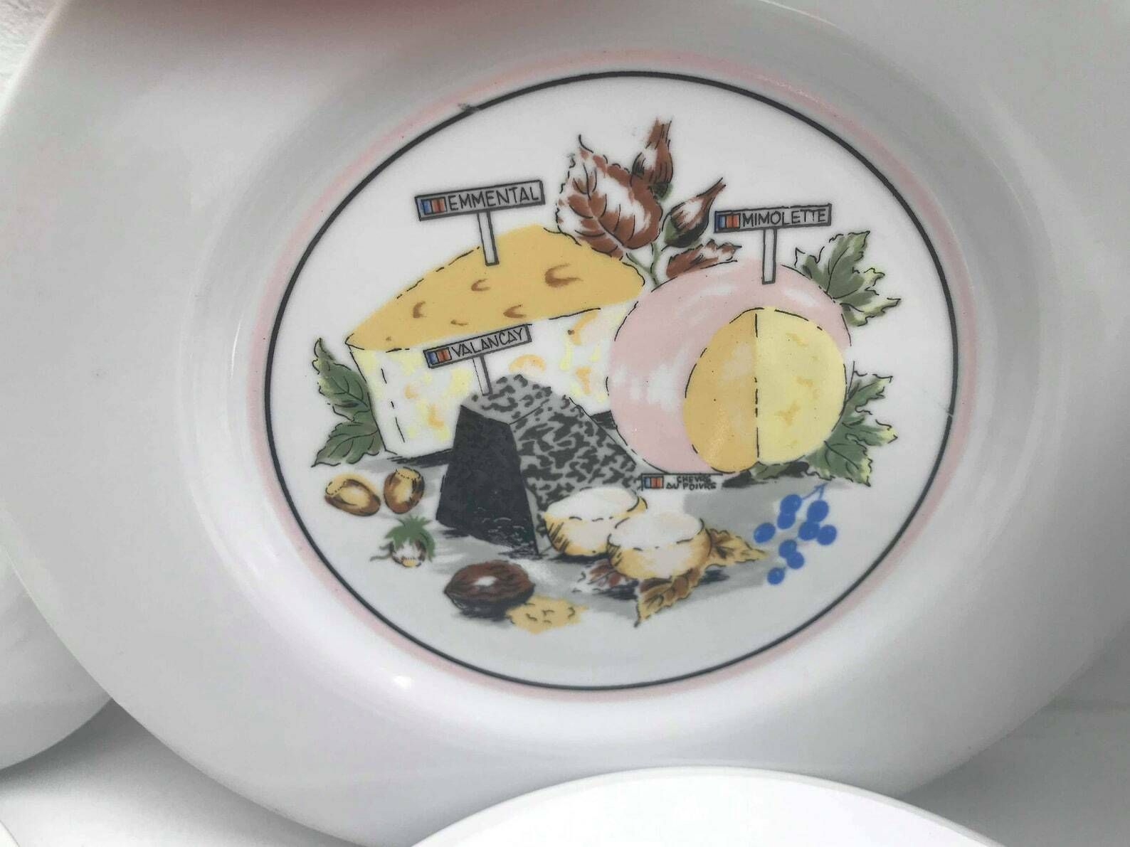 Cheese Plates Set 6 With Butter Or Cheese Knives By Laura Lys Made In France, French Pottery Transfert Cheese Illustration Wedding Gift photo buy