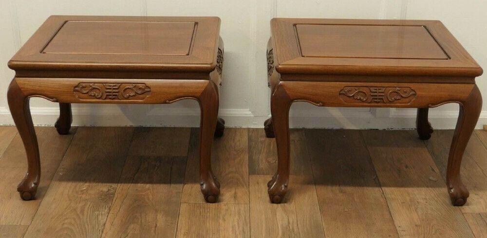 A Pair Of Oriental Teak Low Tables, Coffee Tables