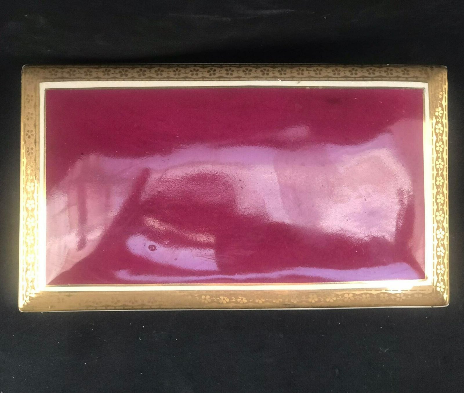 Ceramic Box Antique Candy Box Jewelry Box Burgundy Ceramic With Golden Rim Decor Crown Devon Fieldings Staffordshire England Vanity Decor photo Home Decor