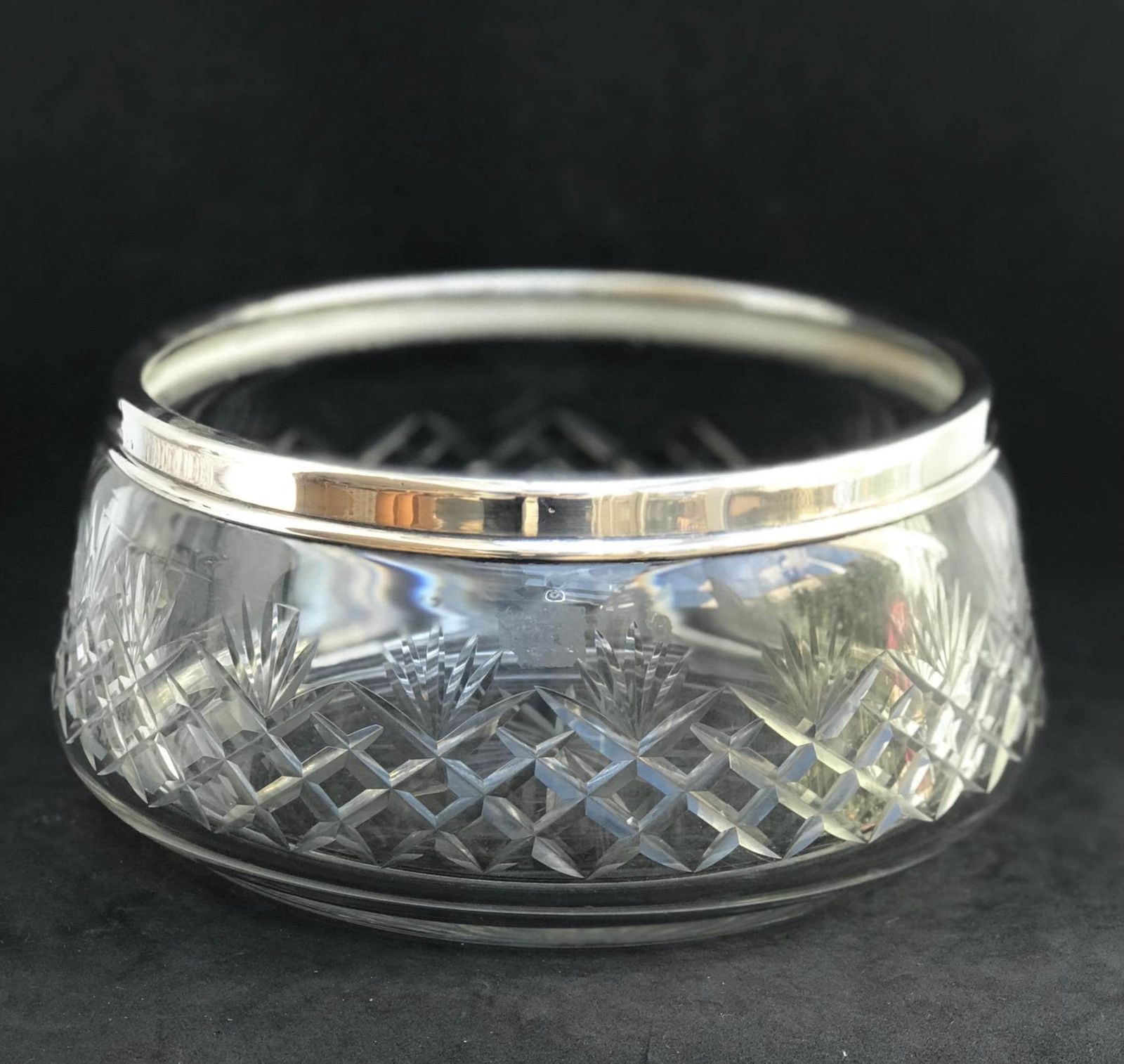 Salad Bowl Sterling Silver And Cut Crystal Large Bowl Antique English J T Wordsworth & Co Luxury Gift Wedding Gift Couple Gift Christmas