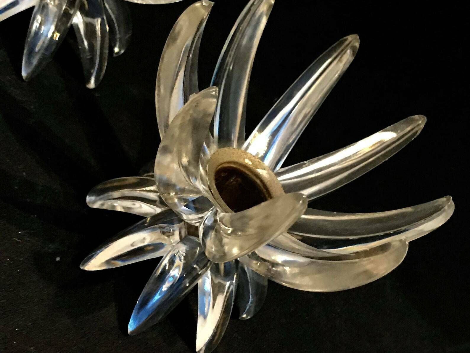Lucite Candlesticks, Clear Lucite Decor Candle Holders, Mid Century Atomic Decor Lucite German Friedel Ges Gesch Lotus Candle Holder, Mcm photo vintage