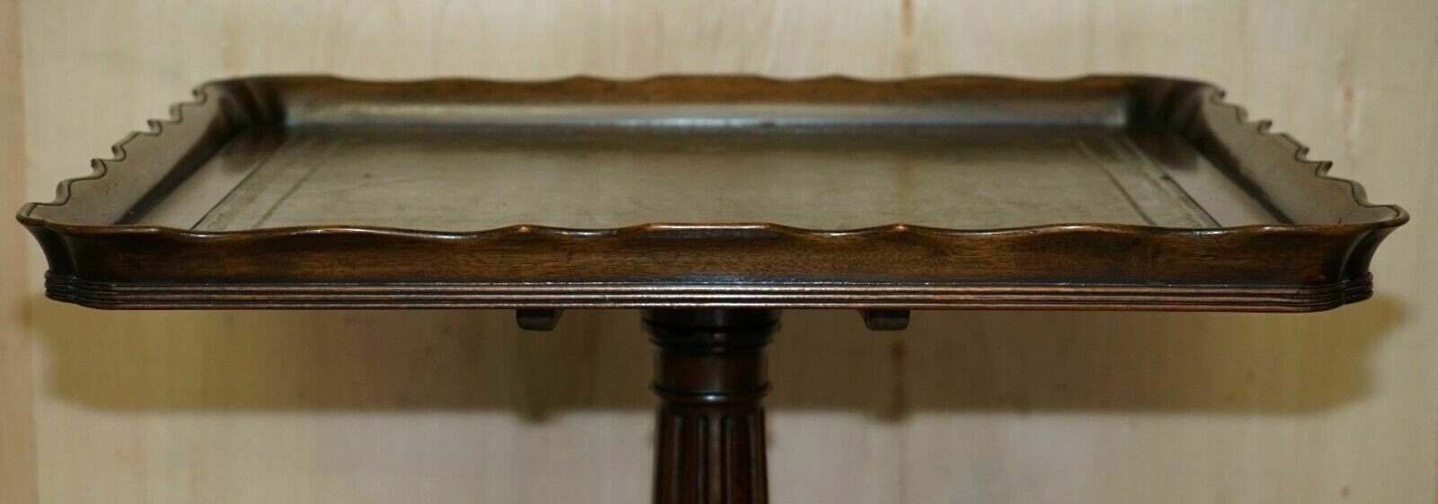 Large Ornately Carved Antique Mahognay & Green Leather Tilt Top Centre Table photo Furniture