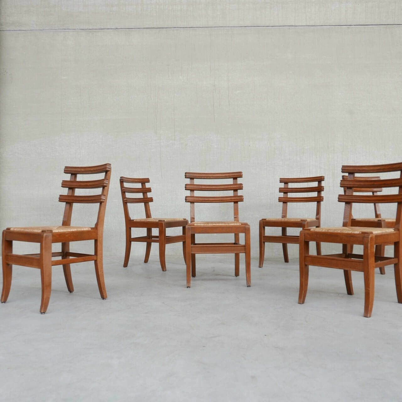 Set Of Six Mid Century French Oak Dining Chairs (6) photo furniture