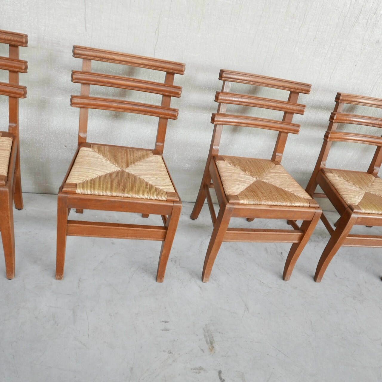 Set Of Six Mid Century French Oak Dining Chairs (6) photo Furniture