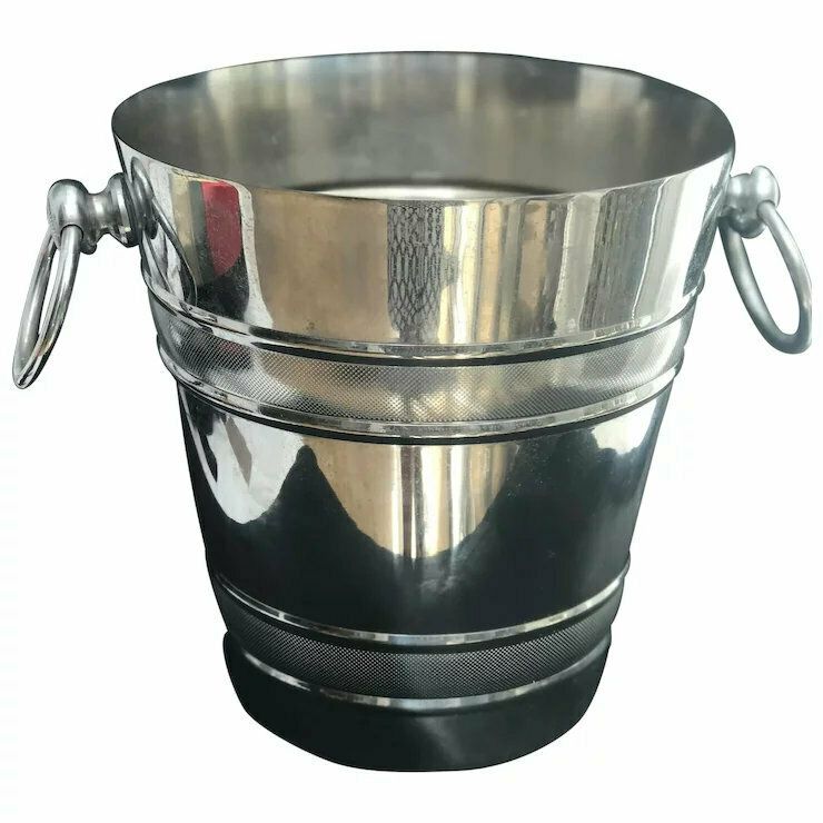 Champagne Bucket France Mid Century Stainless Steel Heavy Wine Cooler Ice Bucket Bar Cart Styling Gift For Him Wedding Gift photo furniture