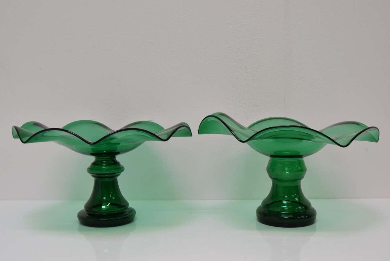 Pair Of Art Glass Bowls, By Glasswork Novy Bor, 1930's. photo for sale