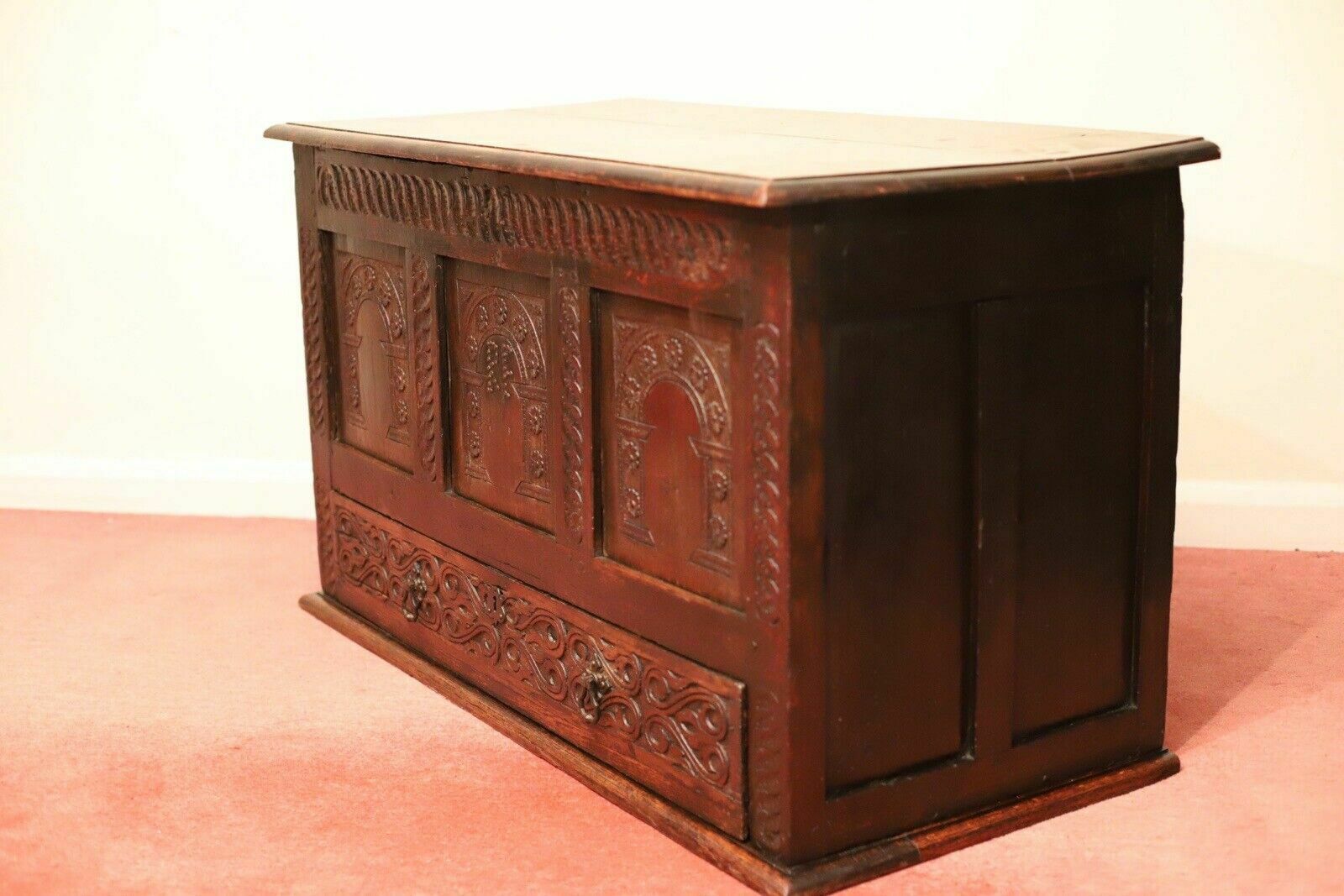 Unique Victorian Carved Oak Mule Chest Made By Hewetson Milner And Thexton Ltd photo 695.0