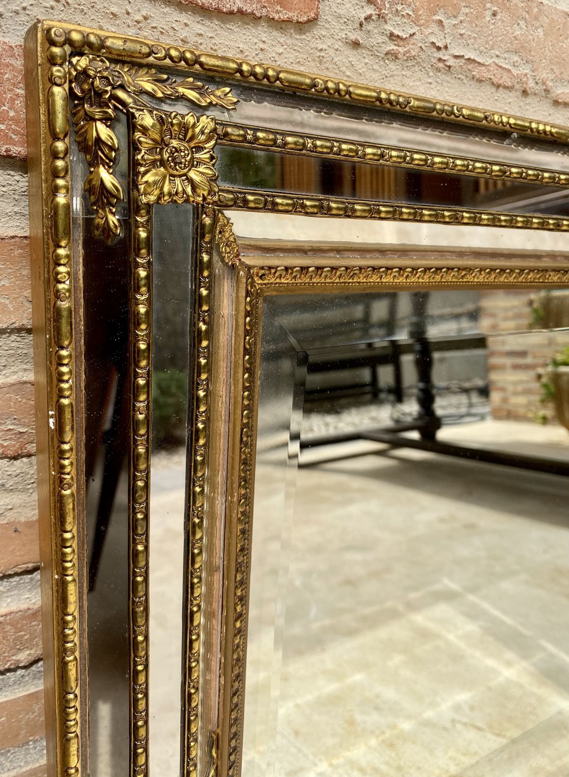 Gilded Carved Wood French Directoire Wall Venetian Mirror, Circa 1940 photo 3376.4