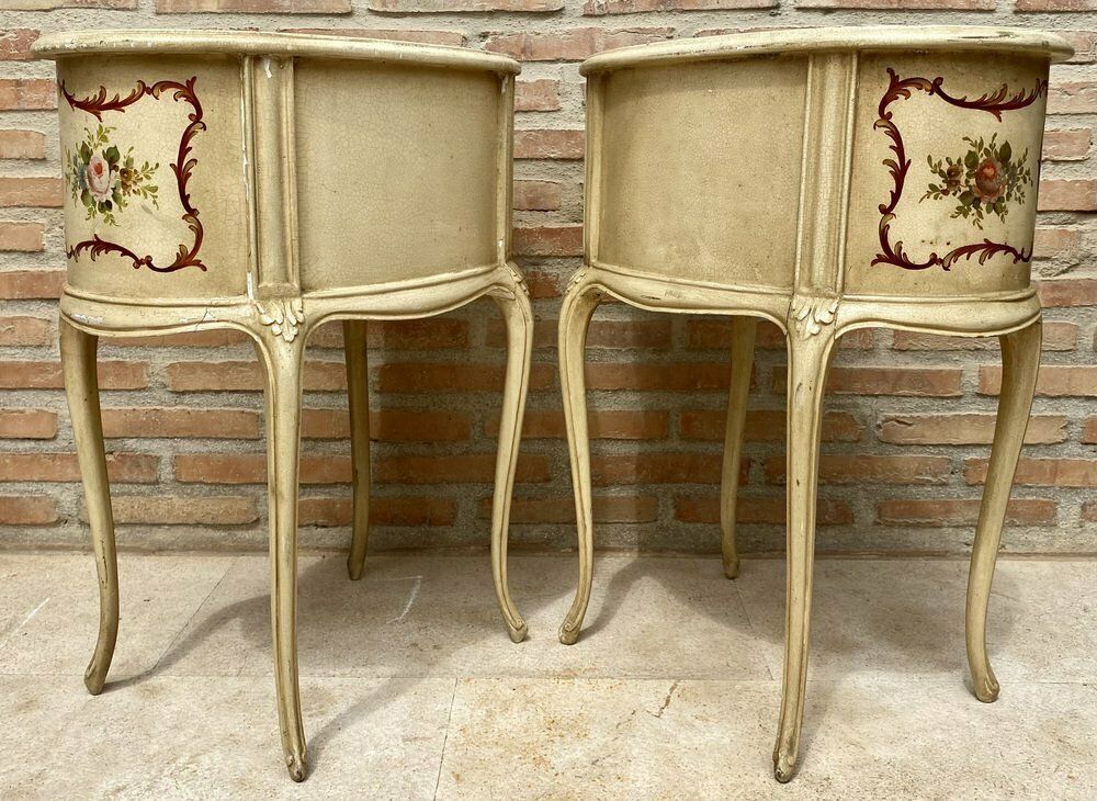 Two Drawers Painted In Light Beige Wood Kidney Nightstands, 1940s, Set Of 2 photo vintage