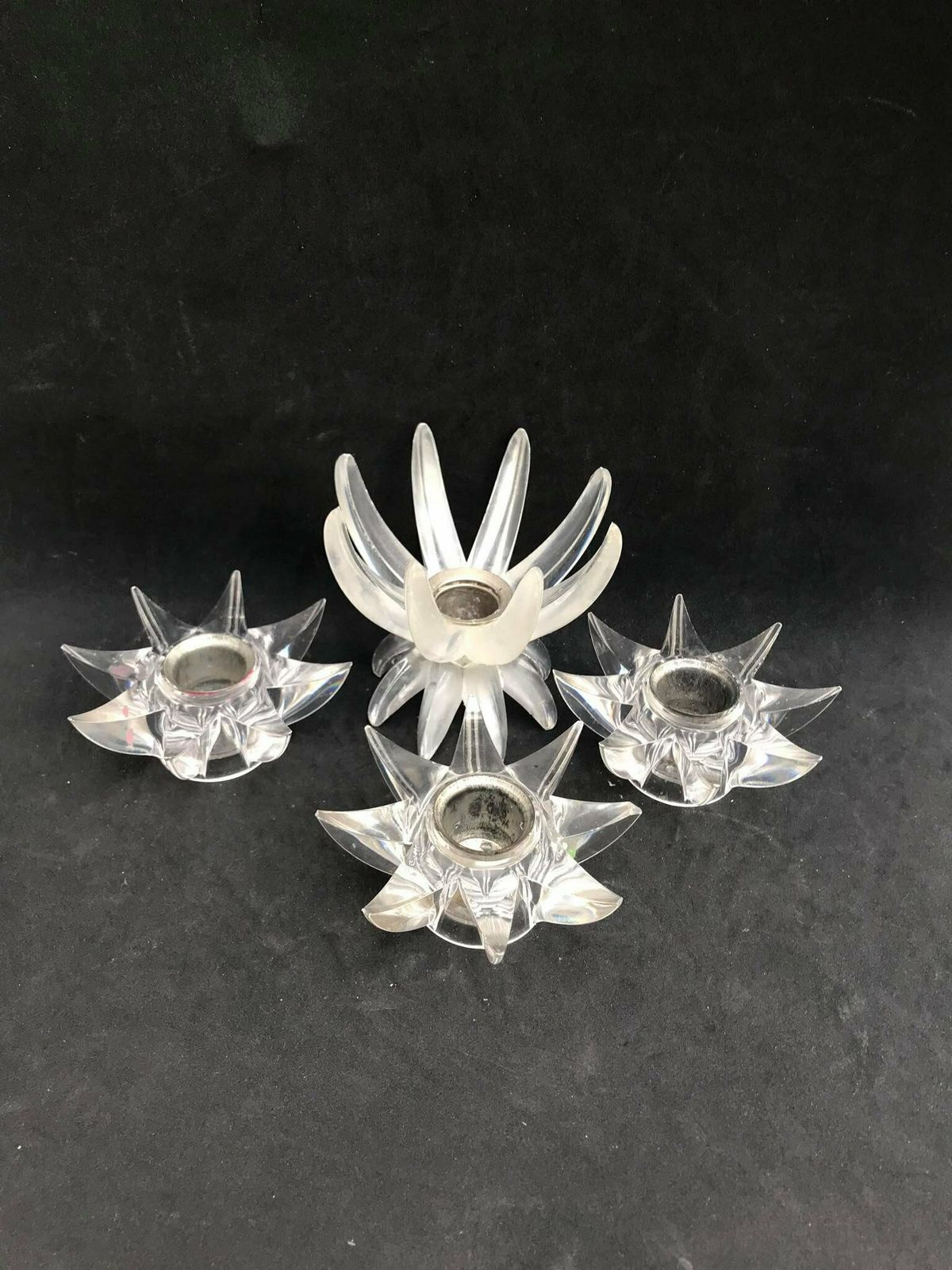 Lucite Candlesticks Clear Lucite Decor 70s Candle Holders Mid Century Atomic Decor Lucite German Friedel Ges Gesch Lotus Candle Holder Mcm photo for sale