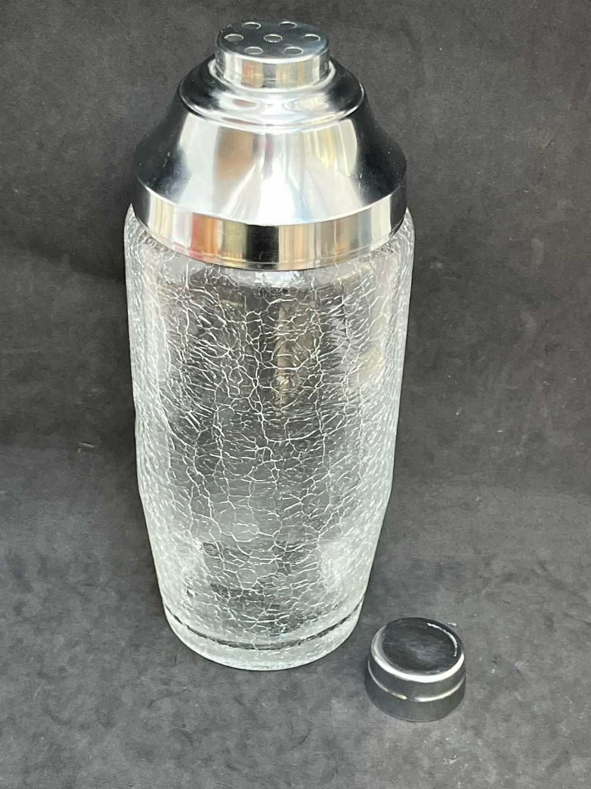 Cocktail Shaker Glass Mid Century Crackled Glass Bar Accessories, Retro Bar Martini Shaker Bar Cart Gift For Him Man Cave Decor Gift Dad photo Home Decor